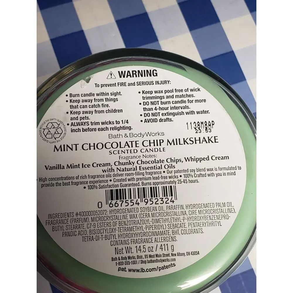 BBW Mint Chocolate Chip Milkshake Large 3 Wick Candle Bakery Home Fragrance